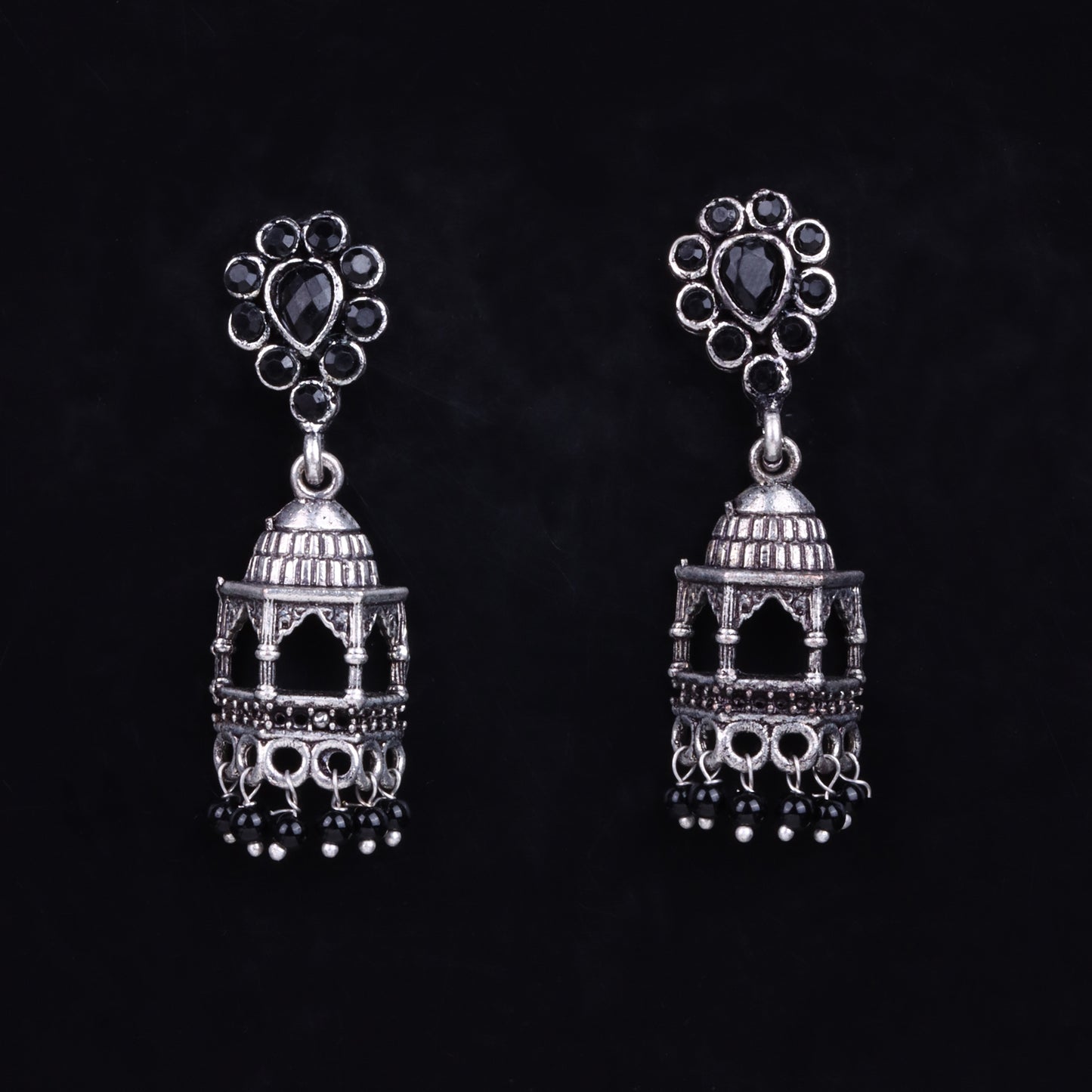 Floral Jharokha jhumki earrings (Black)