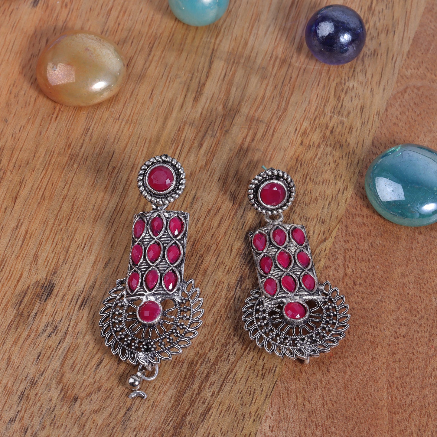 Mystic Chakra stone studded dangler earring (Red)