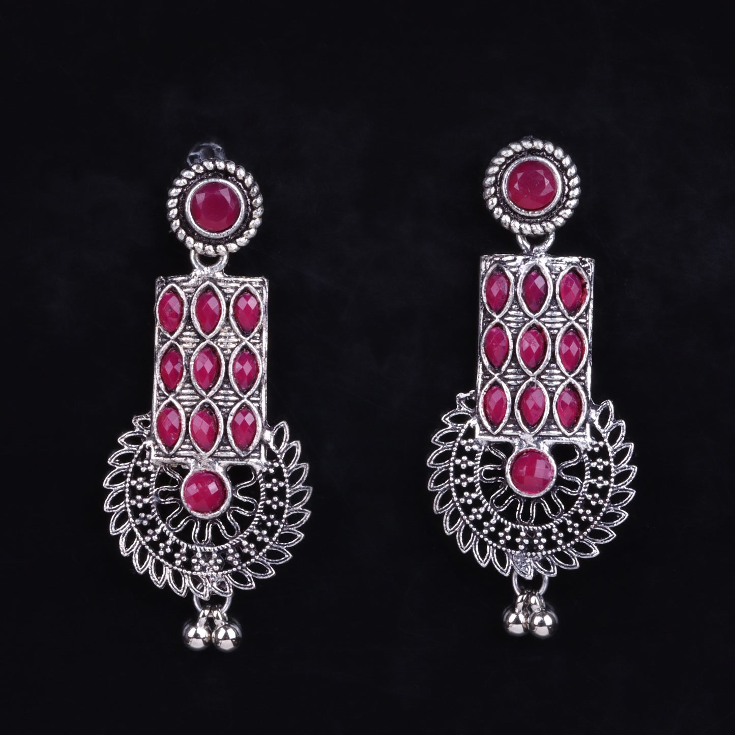 Mystic Chakra stone studded dangler earring (Red)