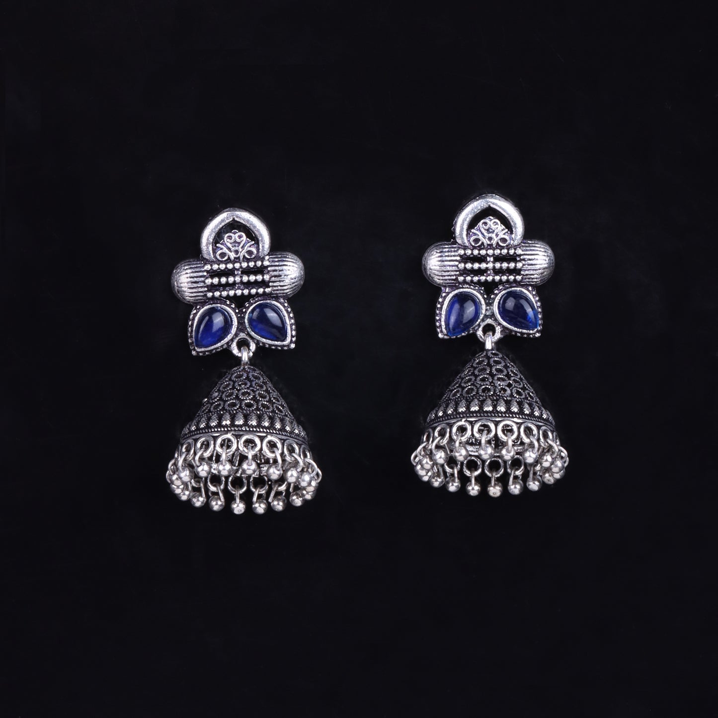 Stunning stone studded jhumki earrings (Blue)