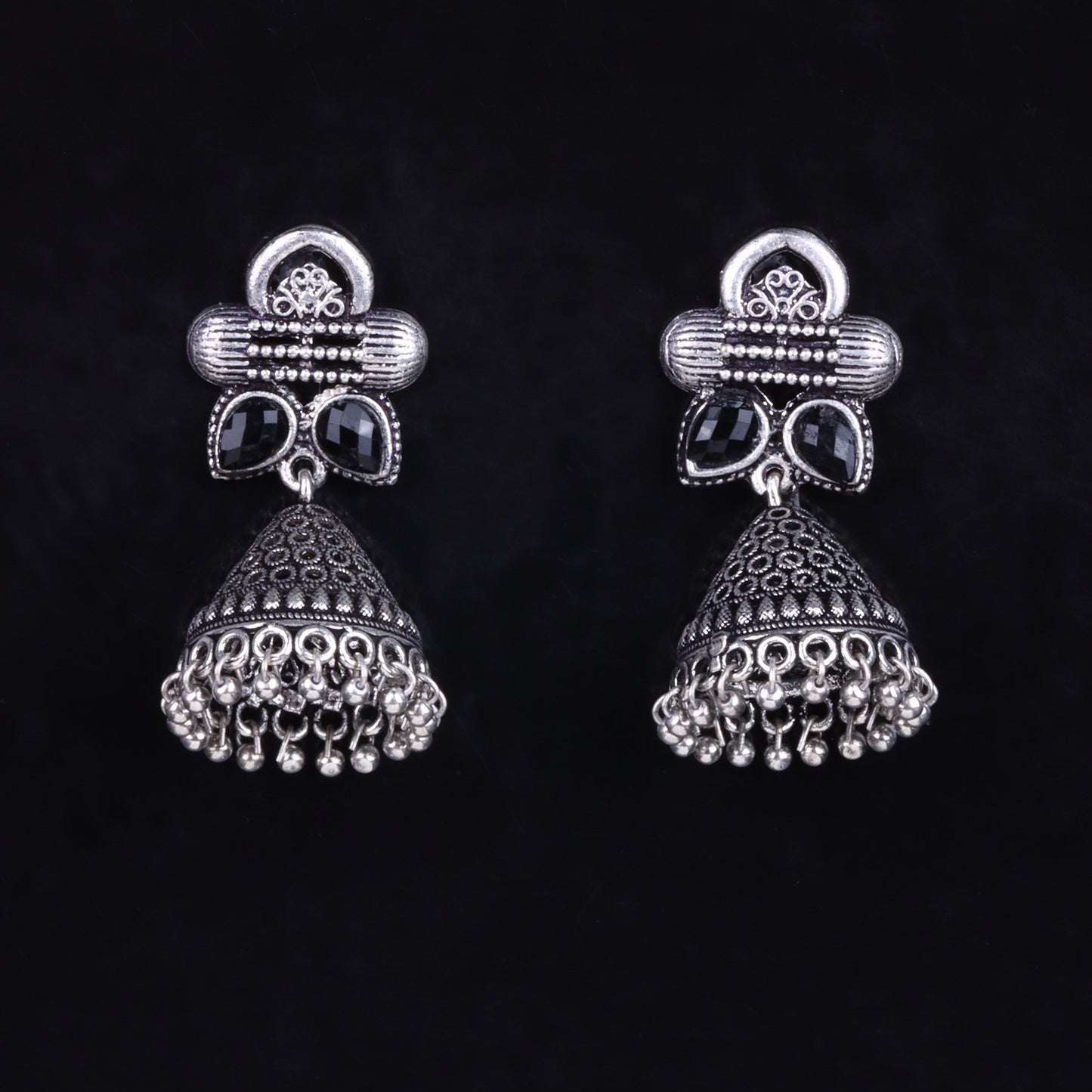 Stunning stone studded jhumki earrings (Black)