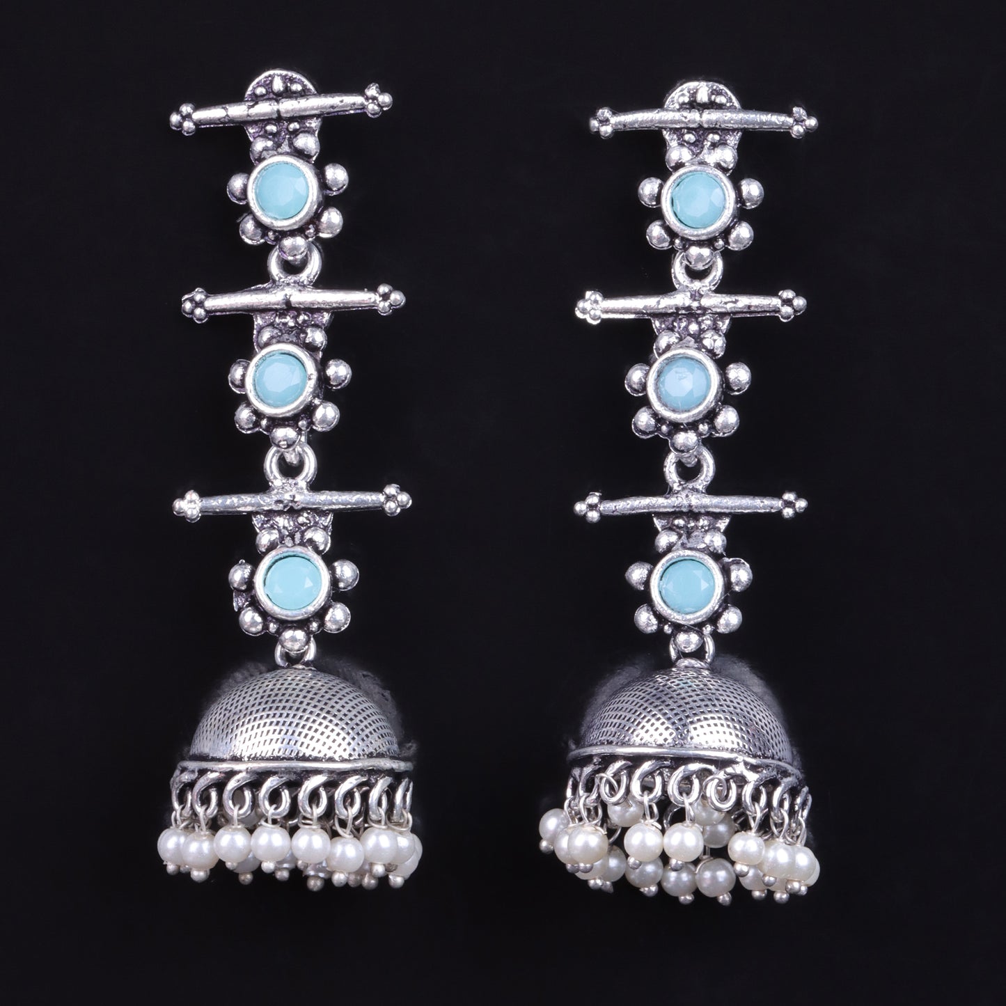 Royal Triple Bell Layered Jhumka Earring (Mint)
