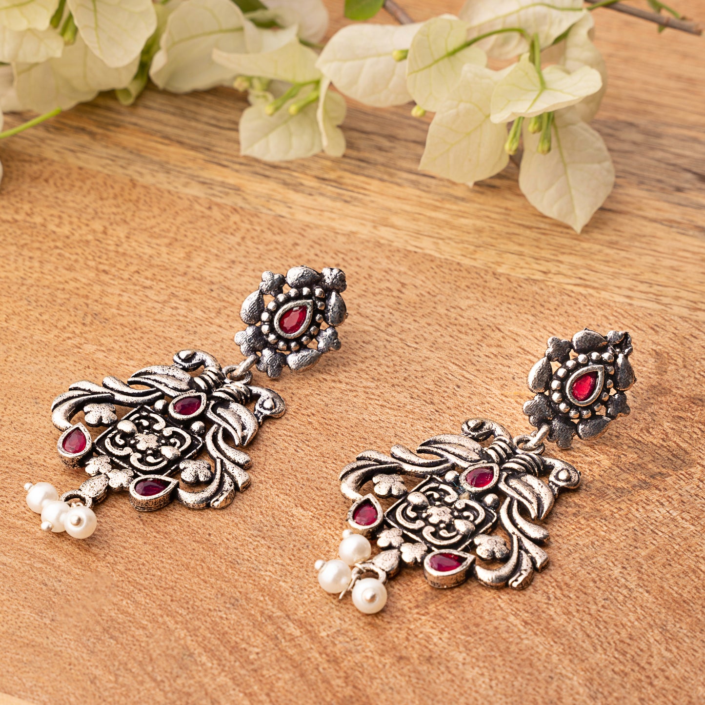 Feathered Grace dangler earrings (Red)
