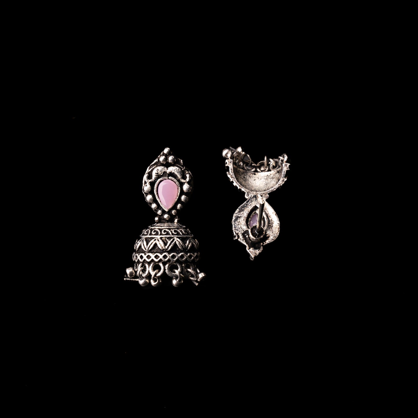 Jharokha stone studded jhumki earring (Baby Pink)