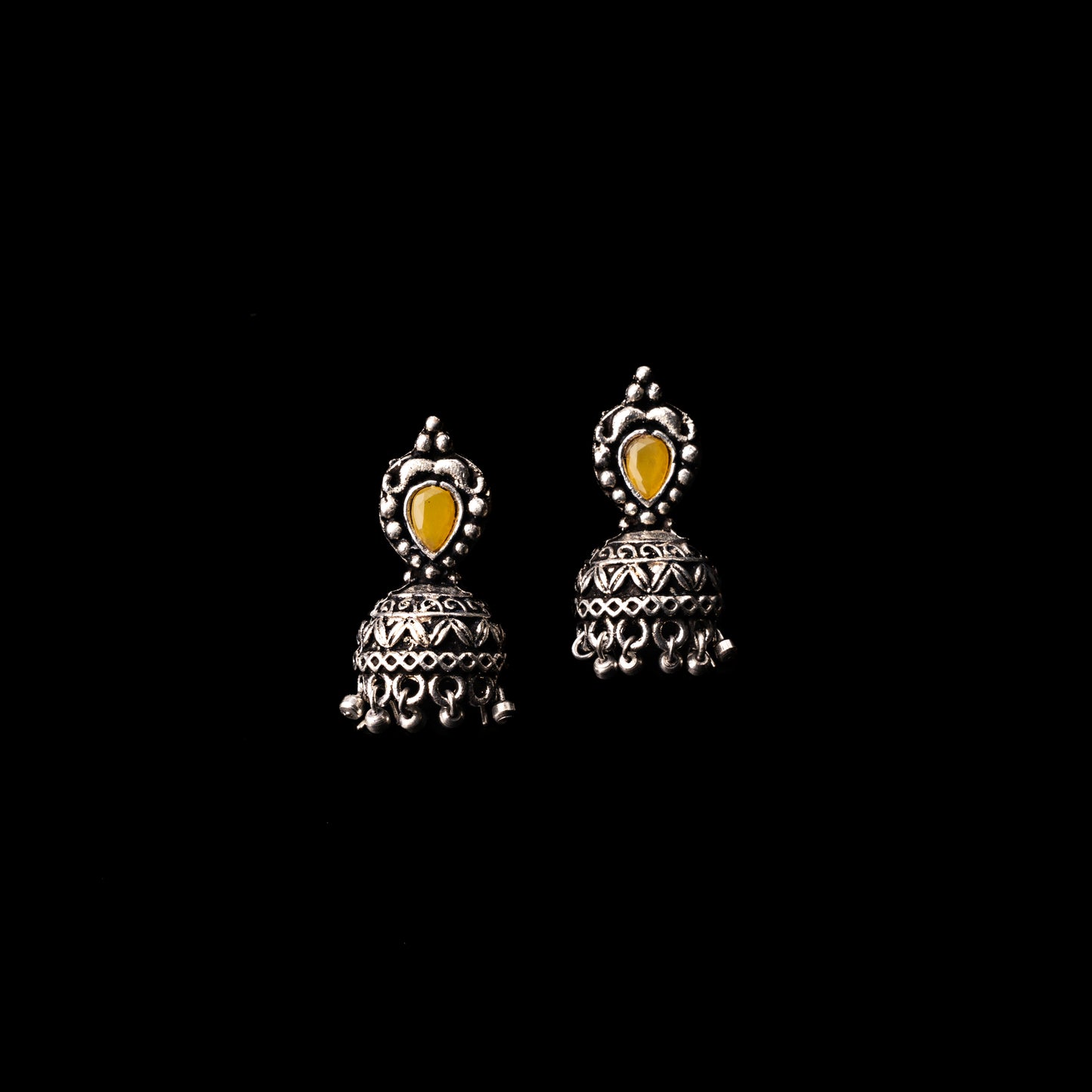Jharokha stone studded jhumki earring (Yellow)
