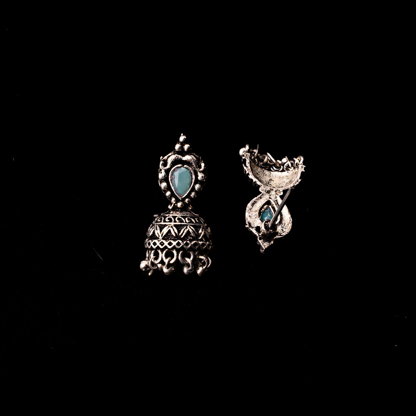 Jharokha stone studded jhumki earring (Mint)