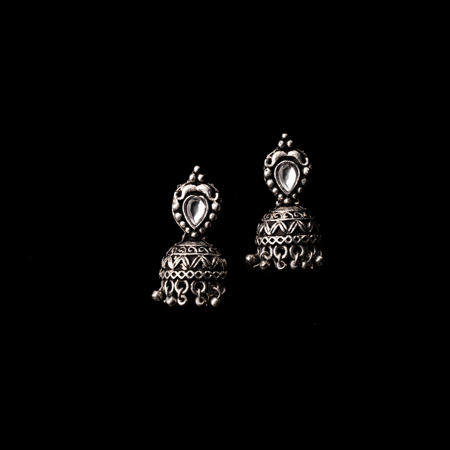 Jharokha stone studded jhumki earring (White)
