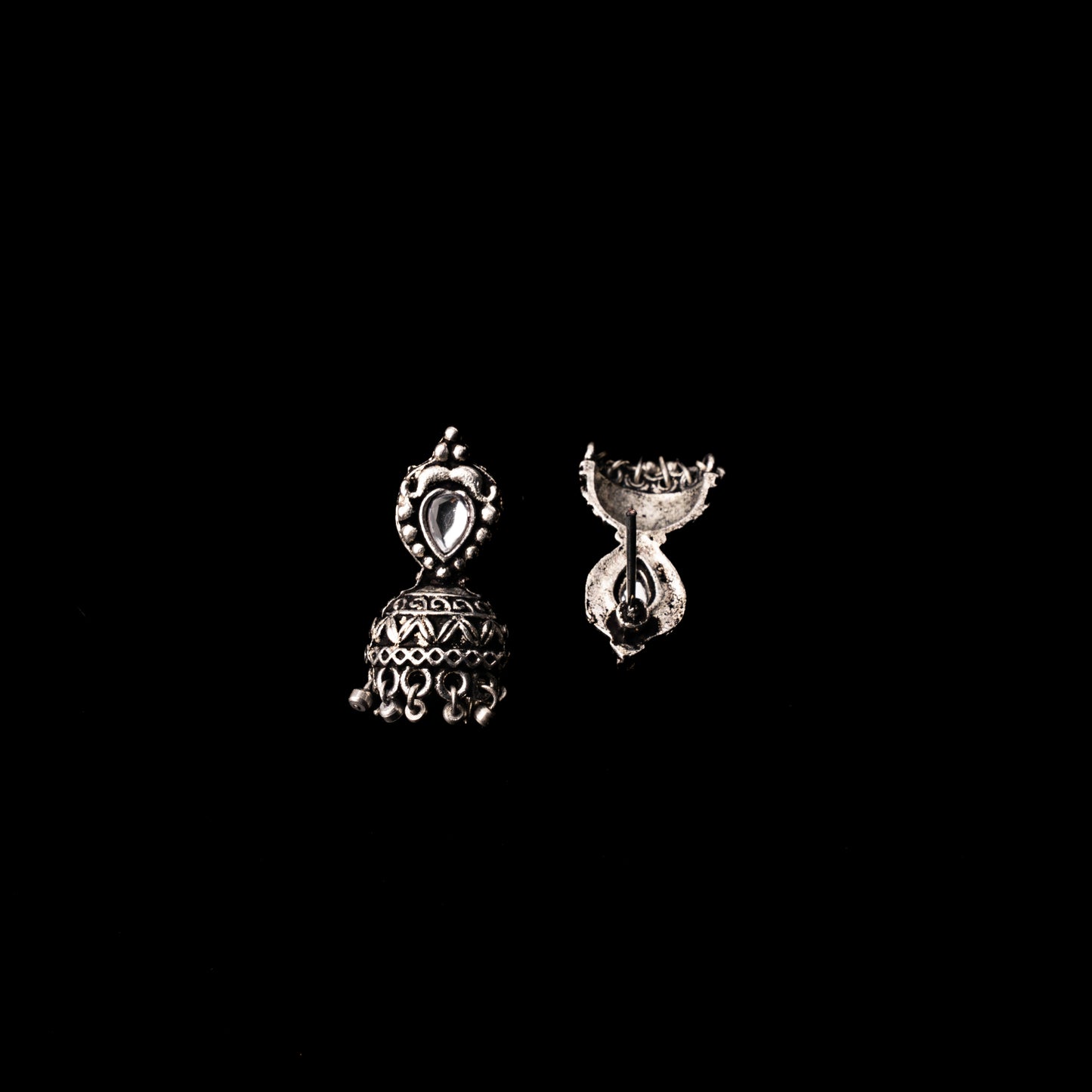 Jharokha stone studded jhumki earring (White)