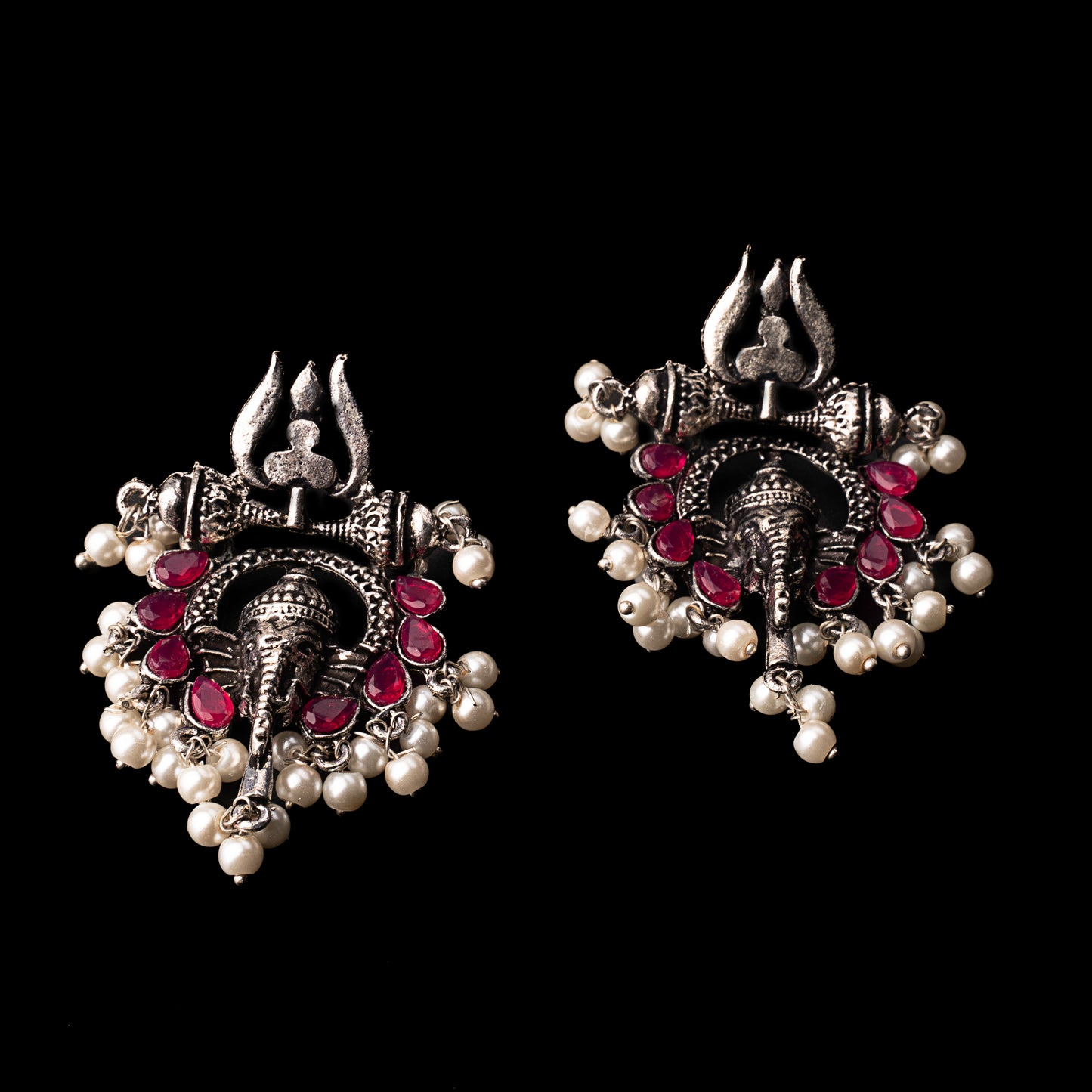 Sacred Sparkle pearl dangler earrings (Red)