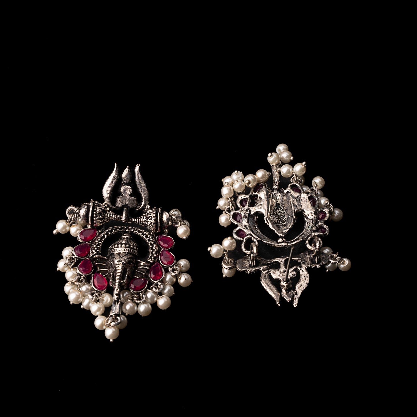 Sacred Sparkle pearl dangler earrings (Red)