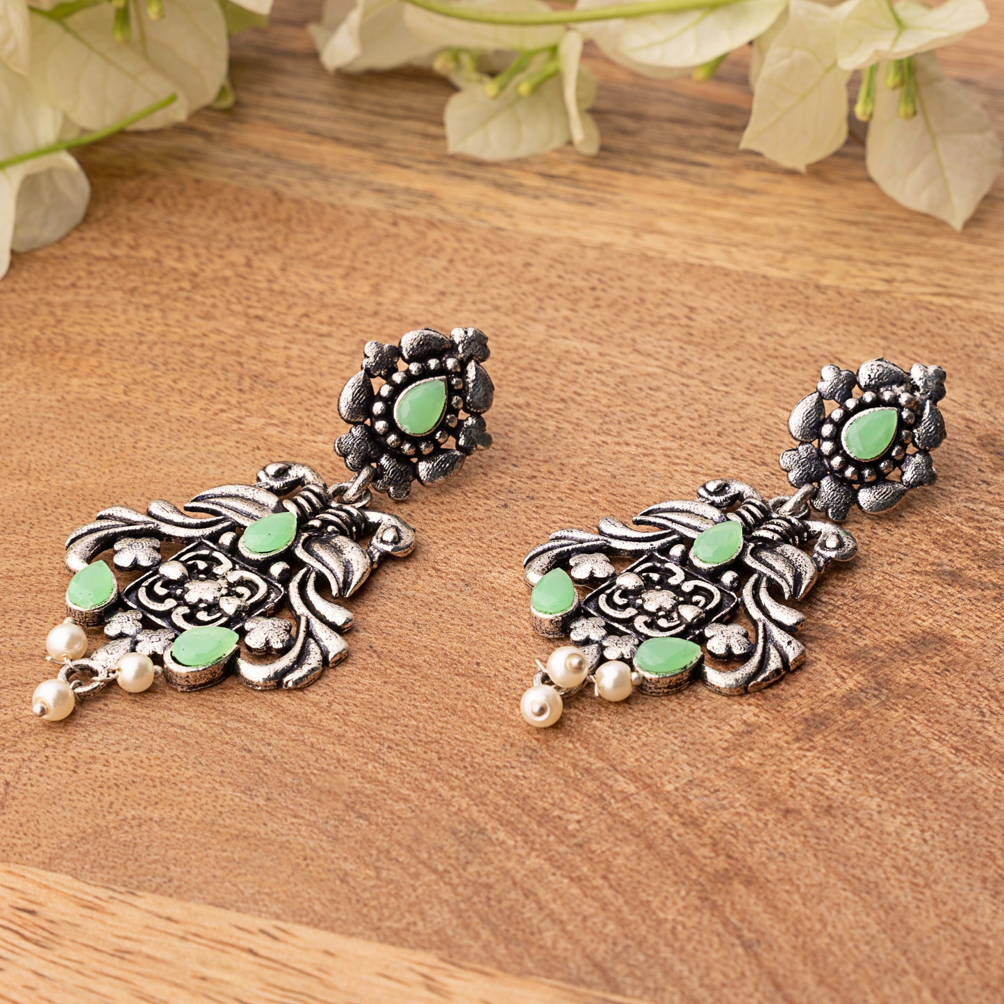 Feathered Grace dangler earrings (Pista)