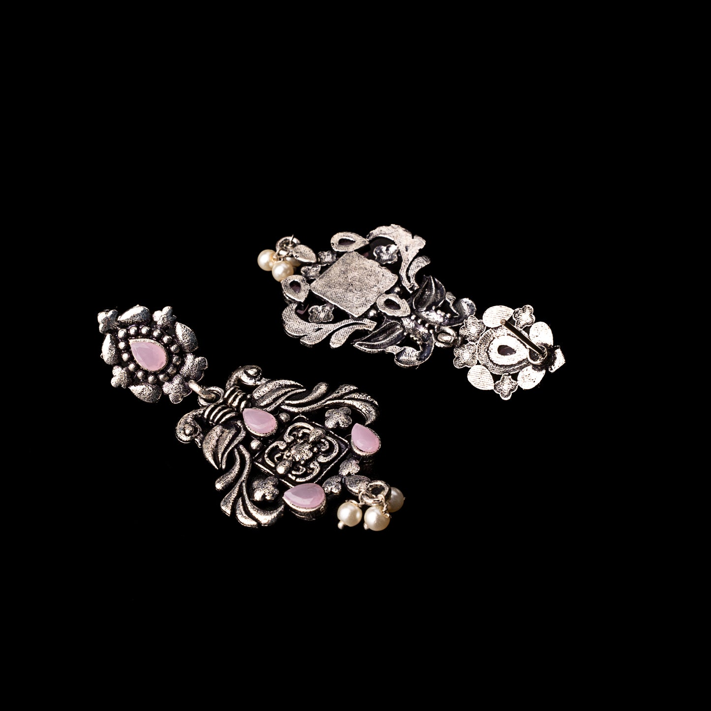 Feathered Grace dangler earrings (Baby Pink)