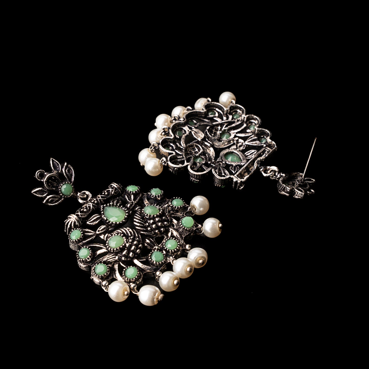 Peacock glow stone studded dangler earrings (Pista)