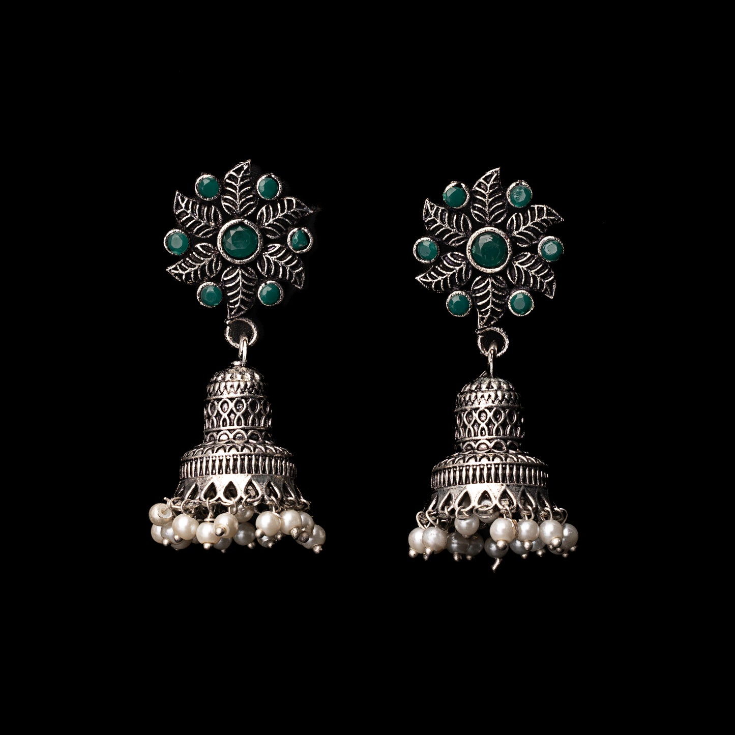 Fearless flower jhumki earring (Green)