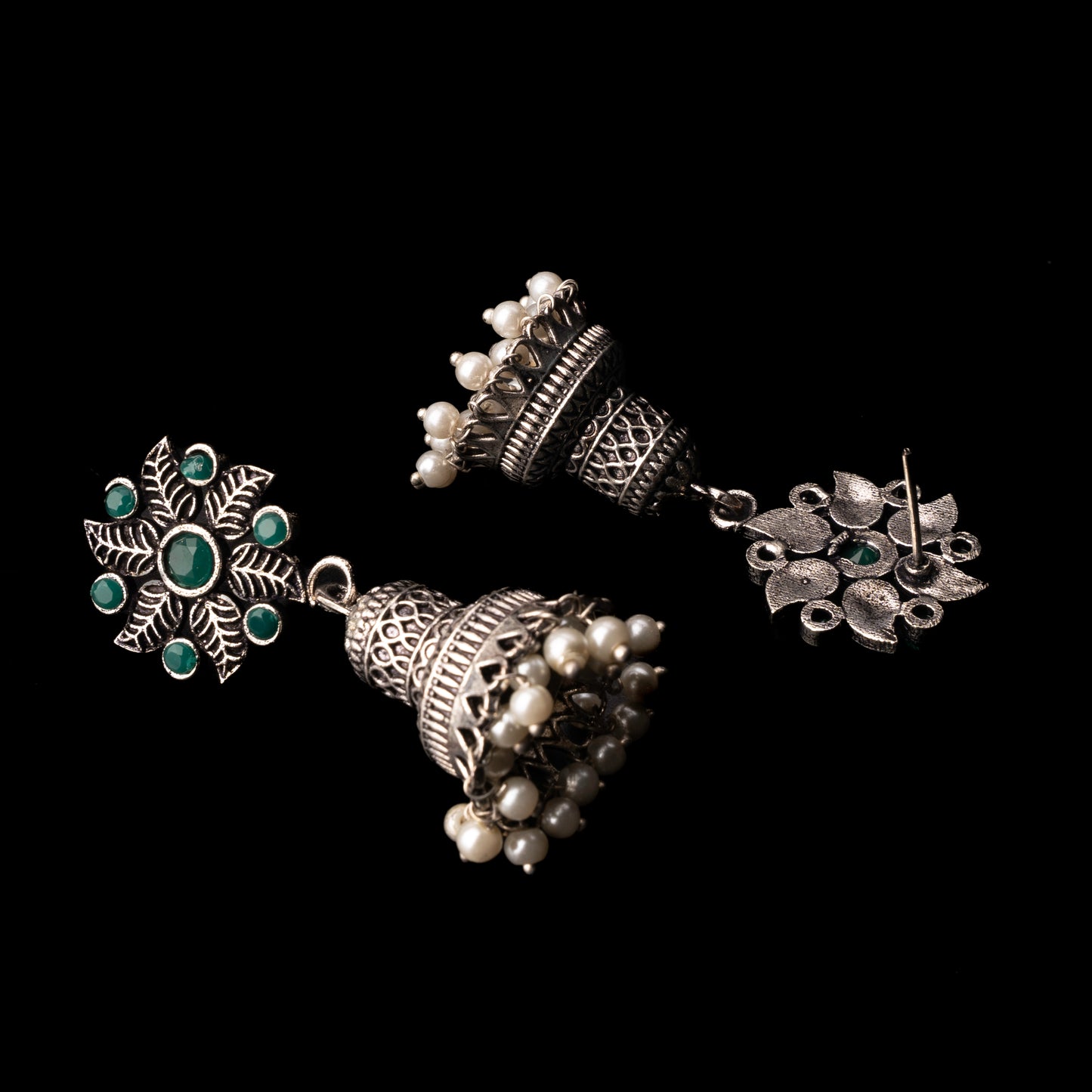 Fearless flower jhumki earring (Green)