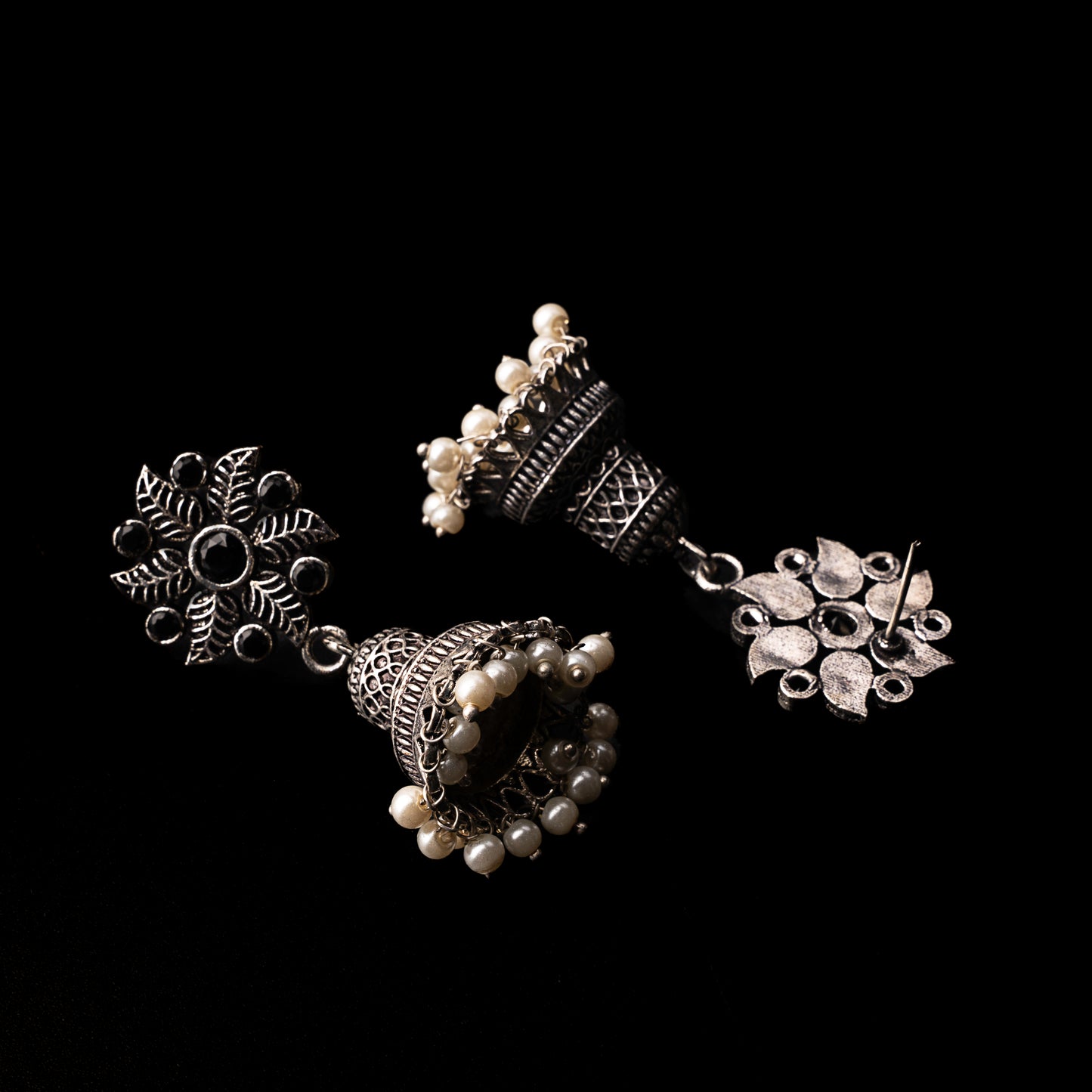 Fearless flower jhumki earring (Black)