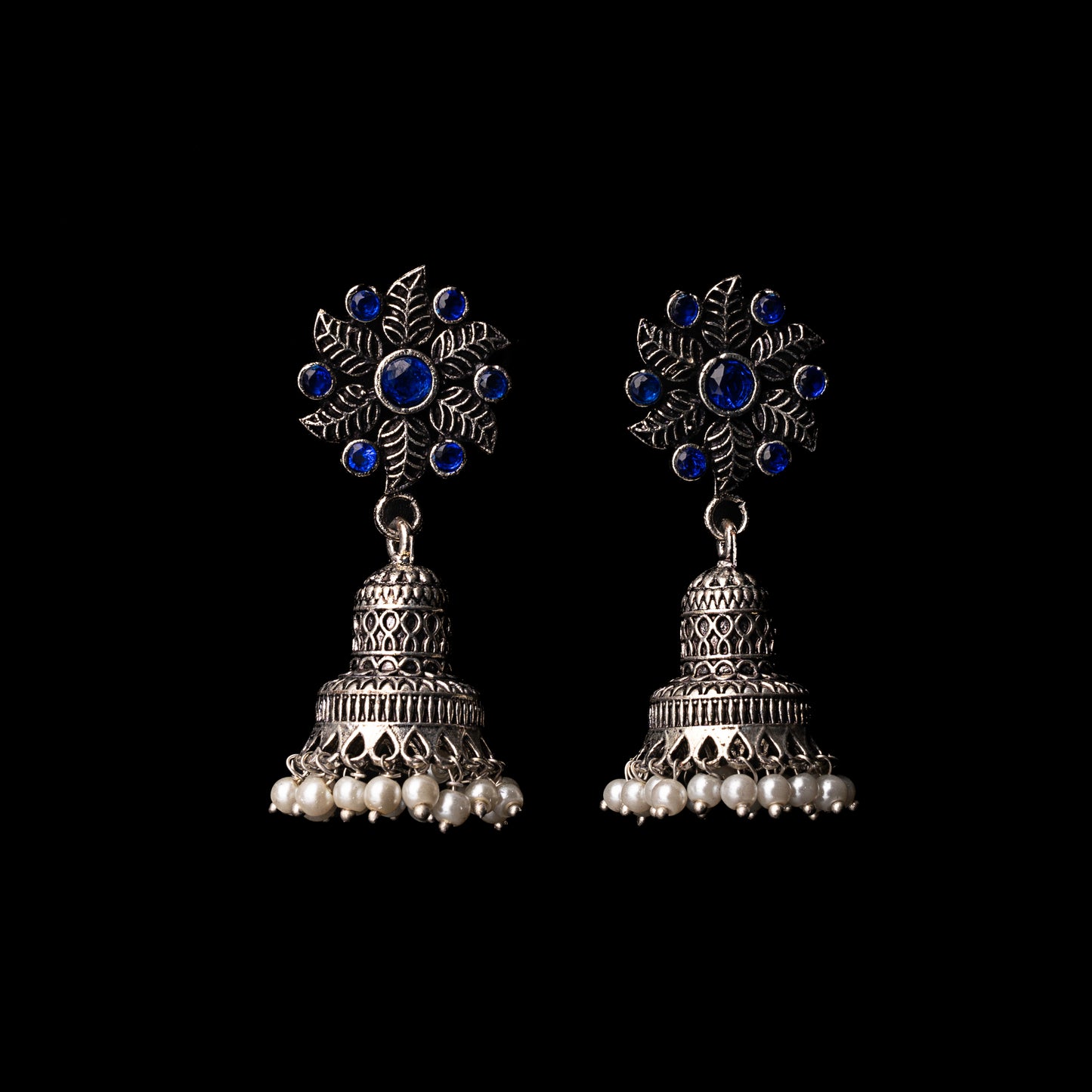 Fearless flower jhumki earring (Blue)