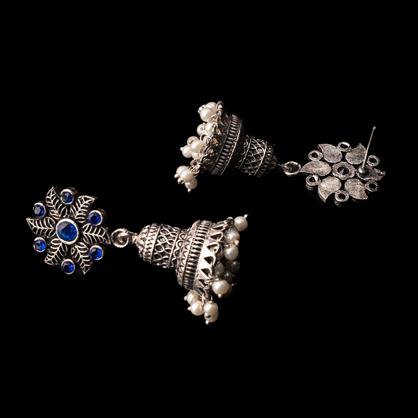 Fearless flower jhumki earring (Blue)