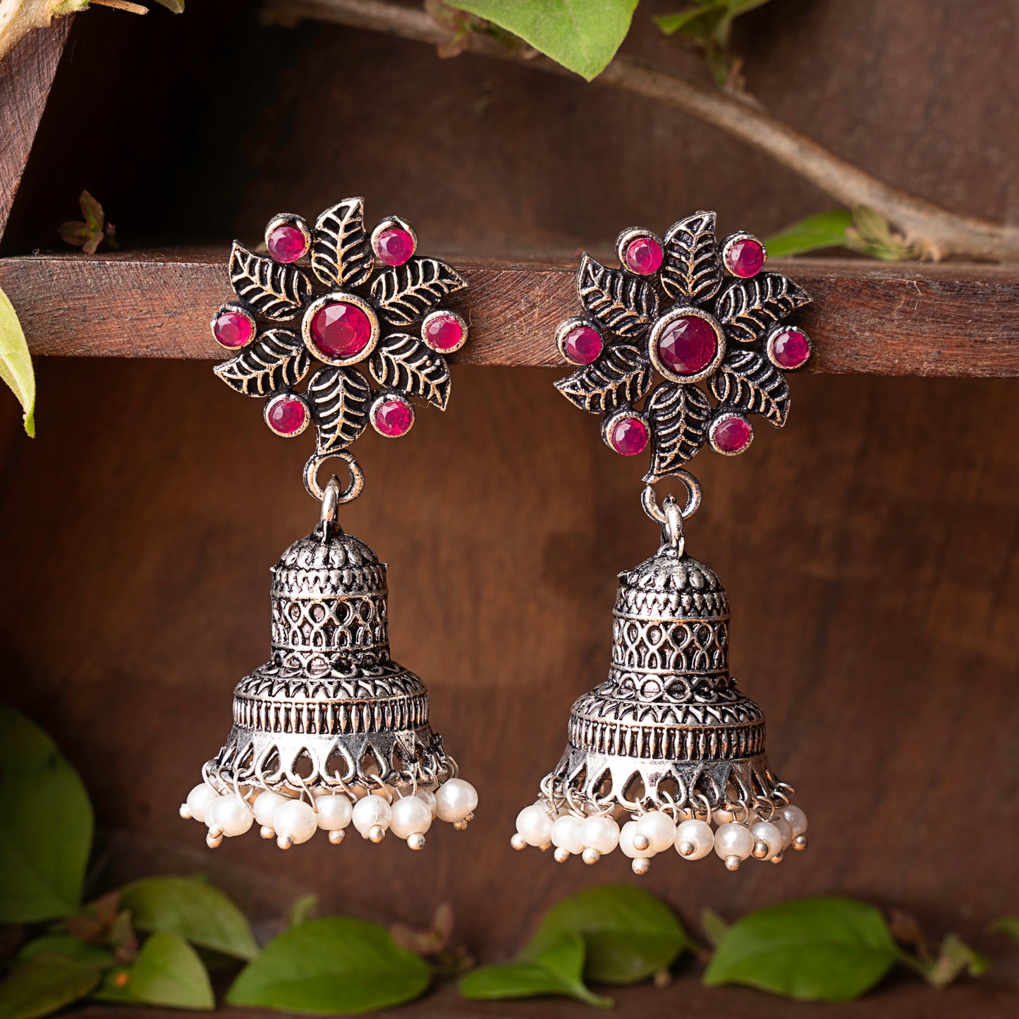 Fearless flower jhumki earring (Red)