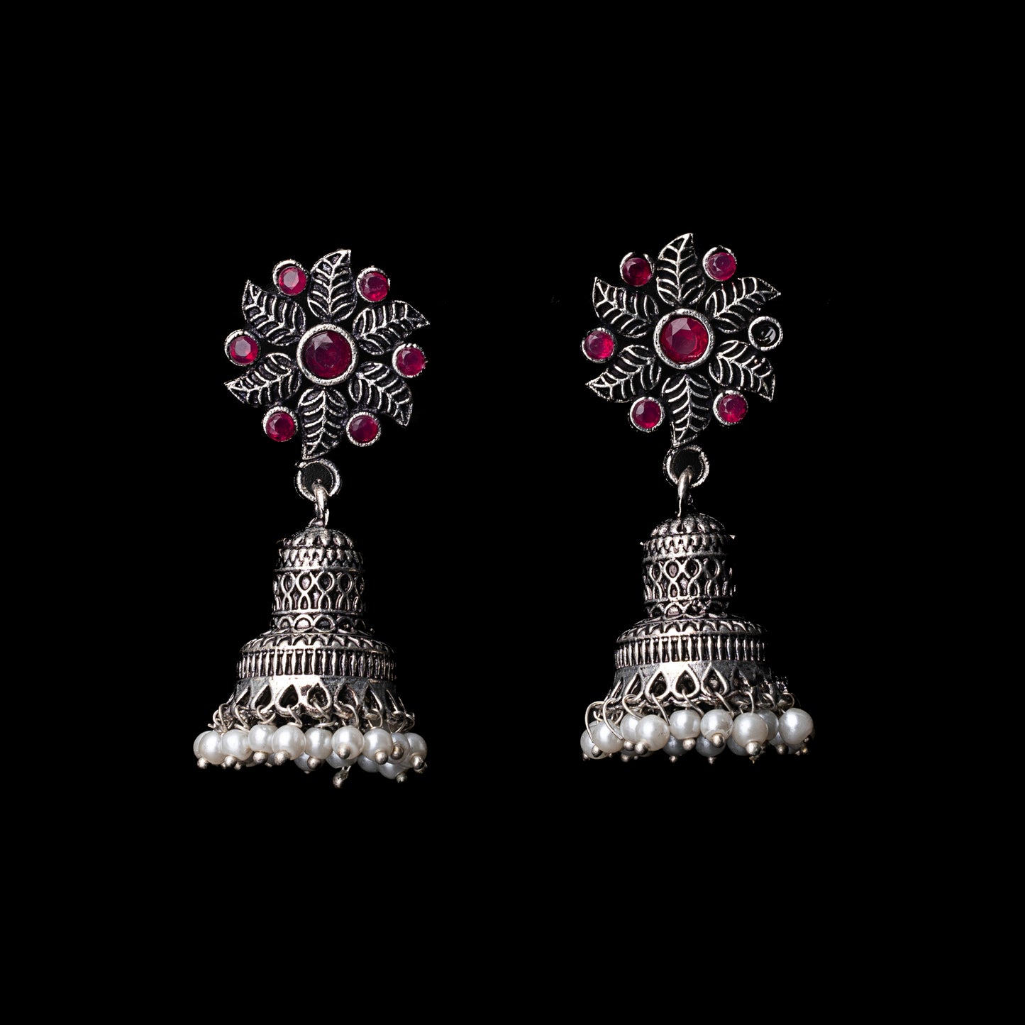 Fearless flower jhumki earring (Red)