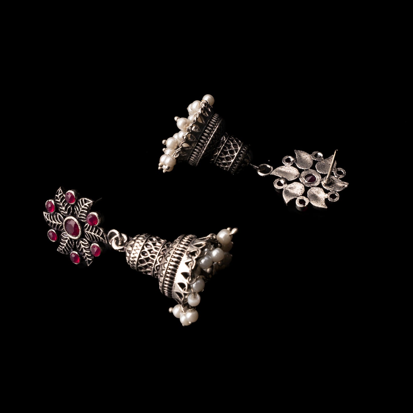 Fearless flower jhumki earring (Red)