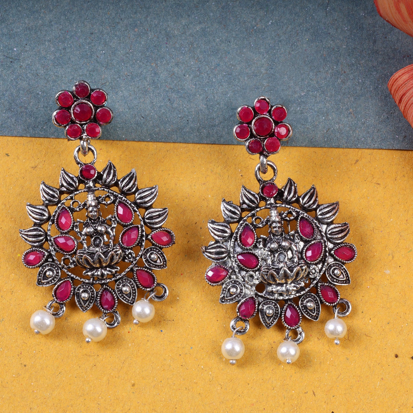 Dhan Laxmi dangler earring (Red)