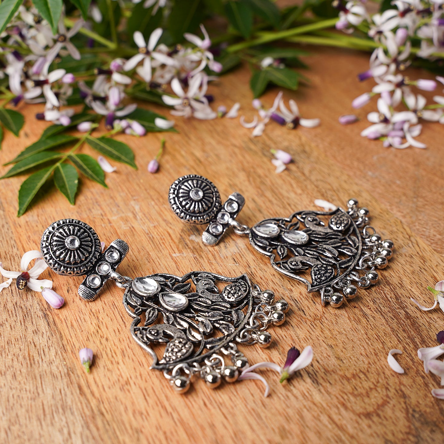 Peacock Pataka Dangler Earring (White)