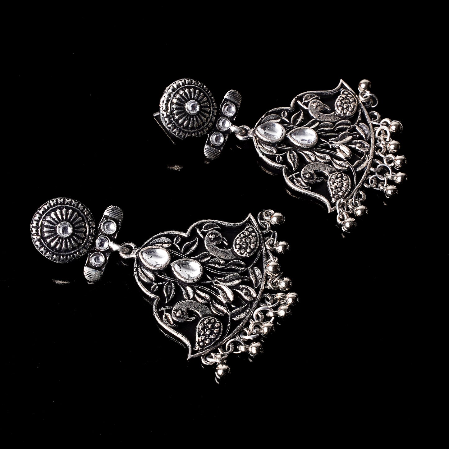 Peacock Pataka Dangler Earring (White)