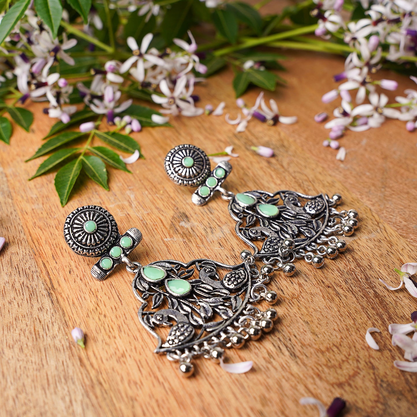 Peacock Pataka Dangler Earring (Pista)