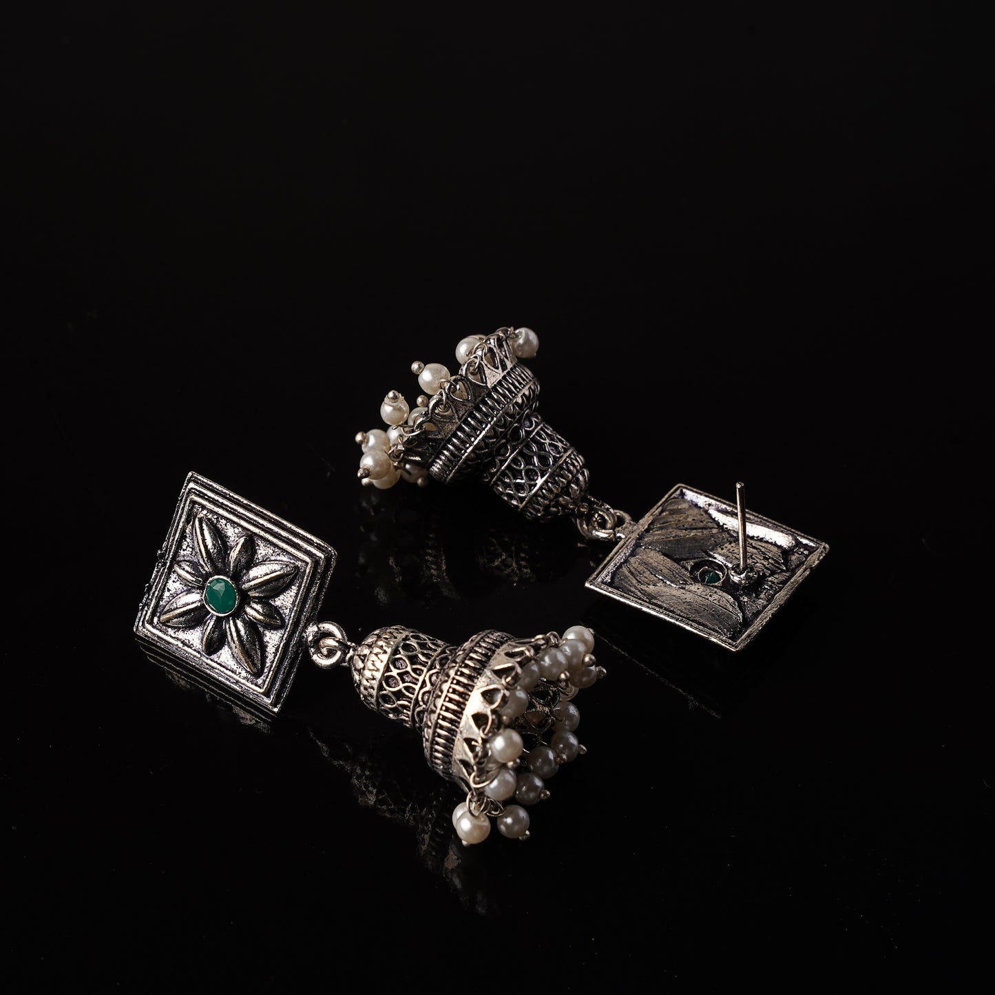 Petal Frame hanging Jhumki Earrings (Green)