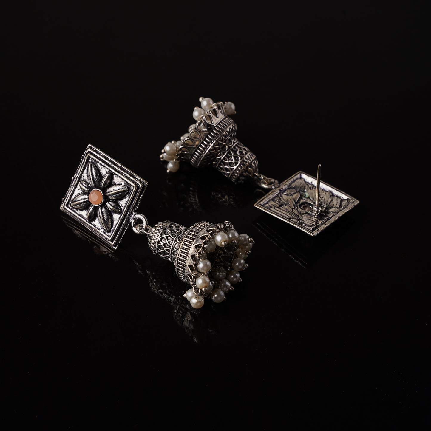 Petal Frame hanging Jhumki Earrings (Light Orange)