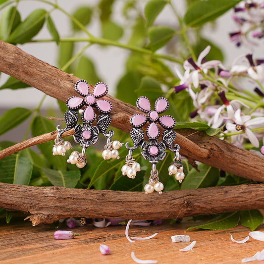 Floral Drop stud earrings (Baby Pink)