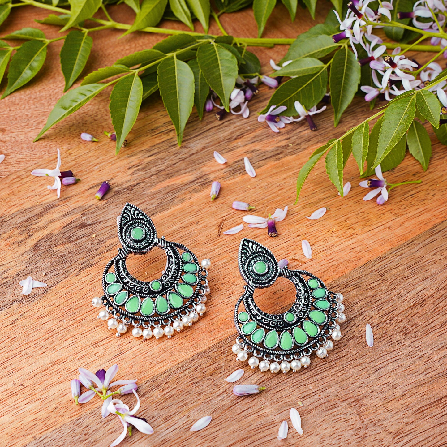 Charming Chaandbali pearl stud earrings (Pista)