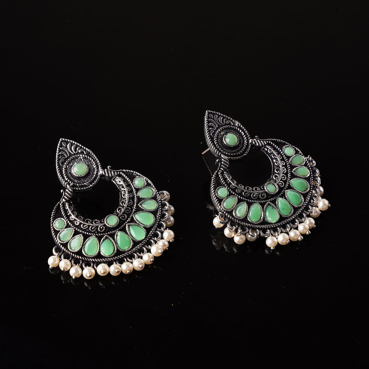 Charming Chaandbali pearl stud earrings (Pista)