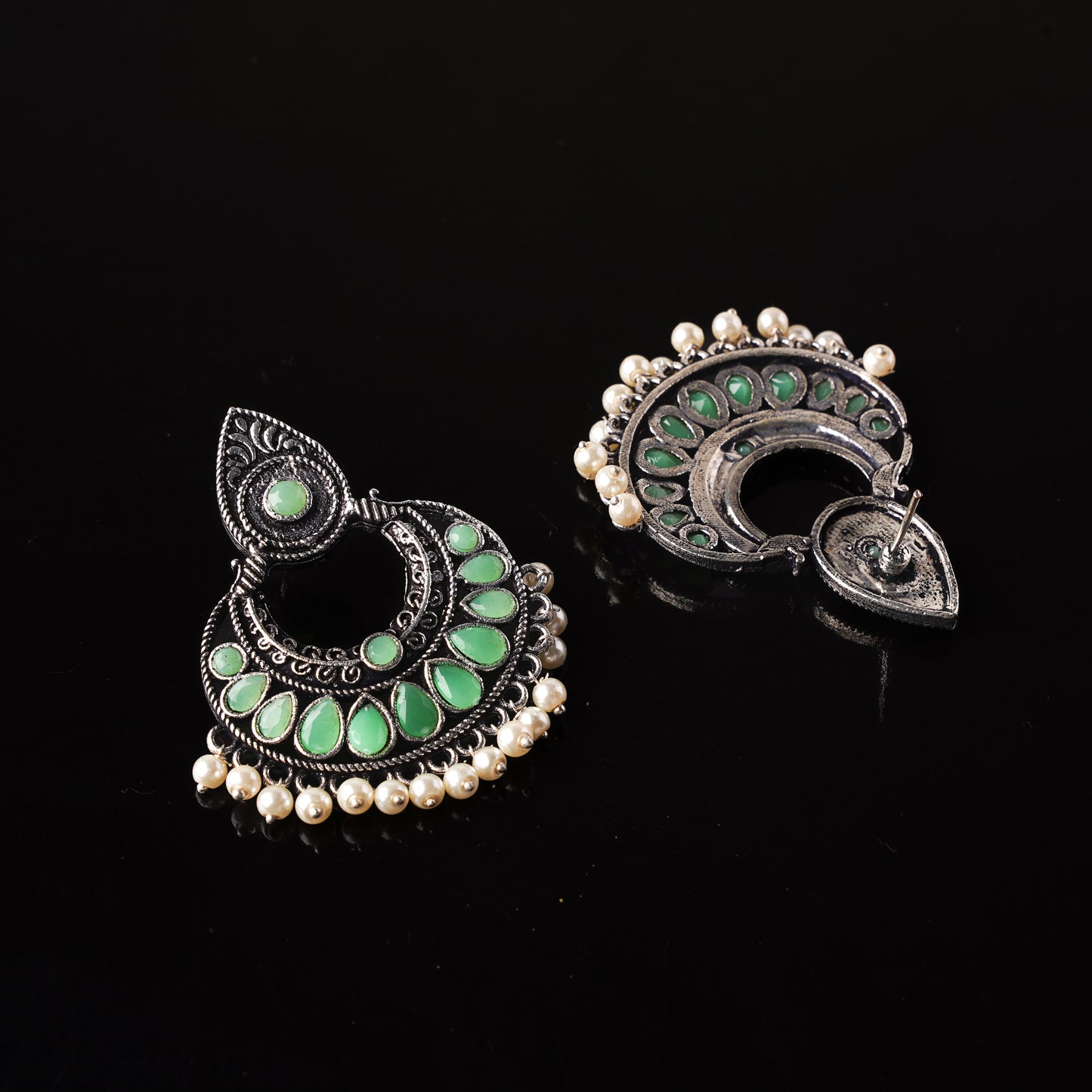 Charming Chaandbali pearl stud earrings (Pista)