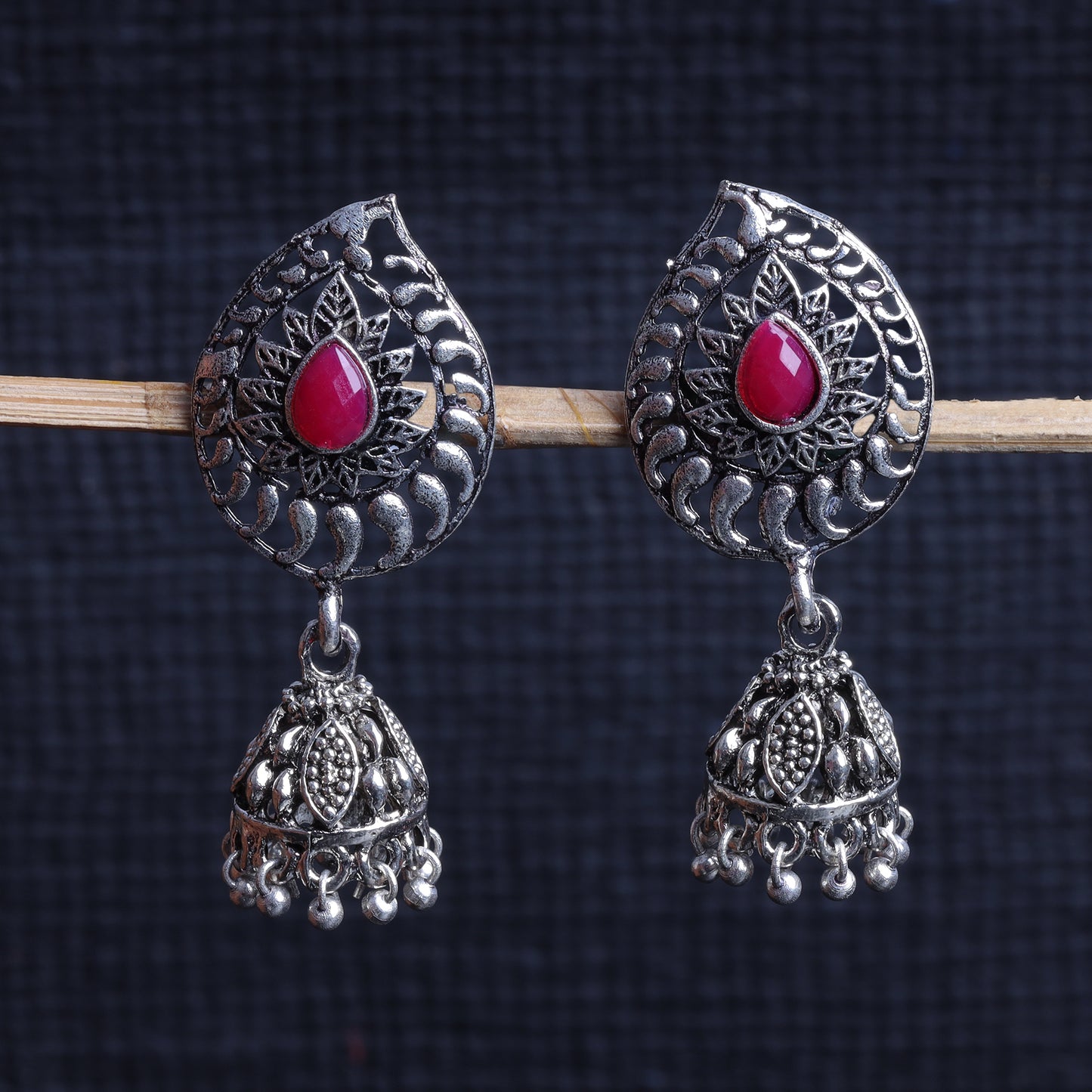 Rain Drop Rani Hanging Jhumki Earrings (Red)