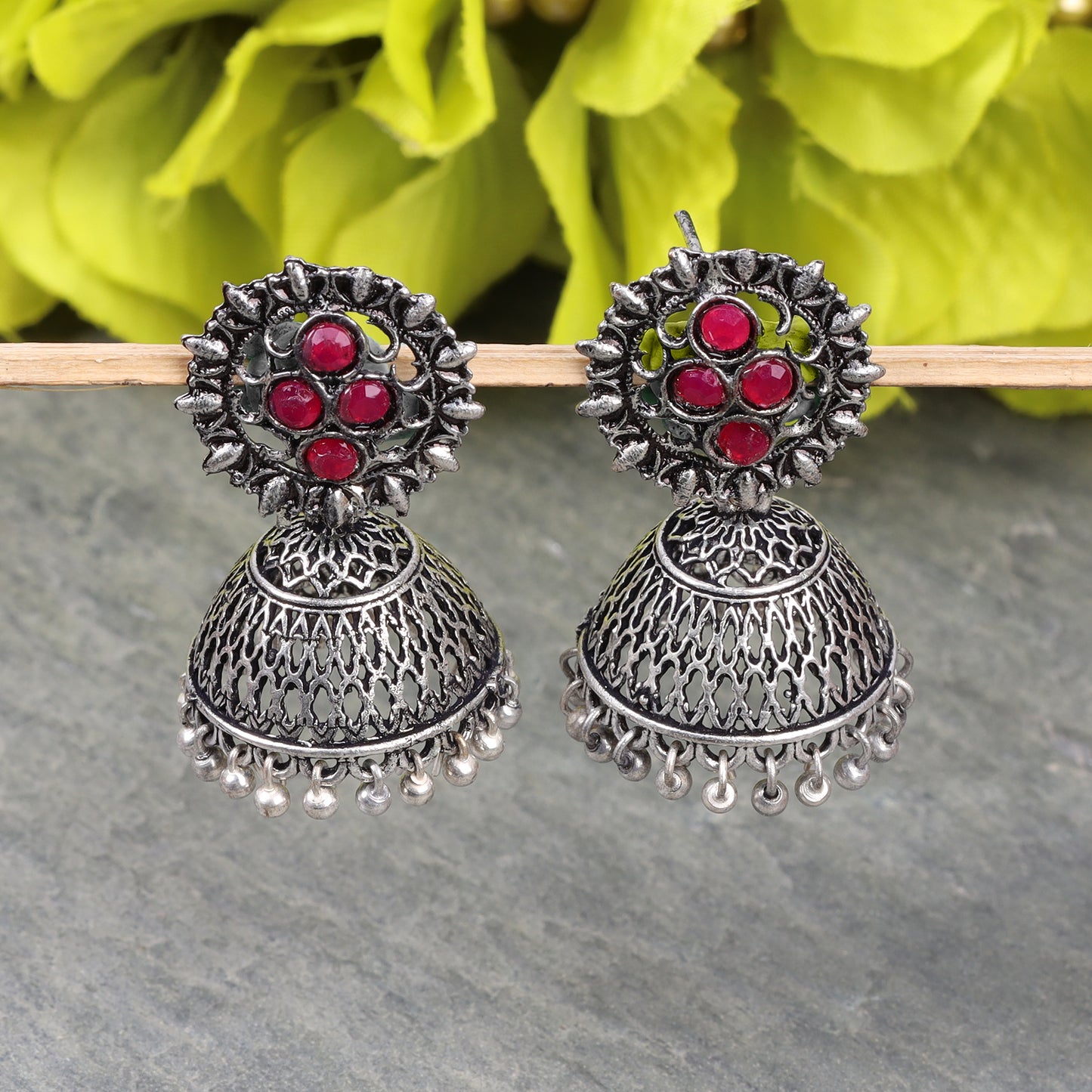 Classic chandlier Jhumka earrings (Red)