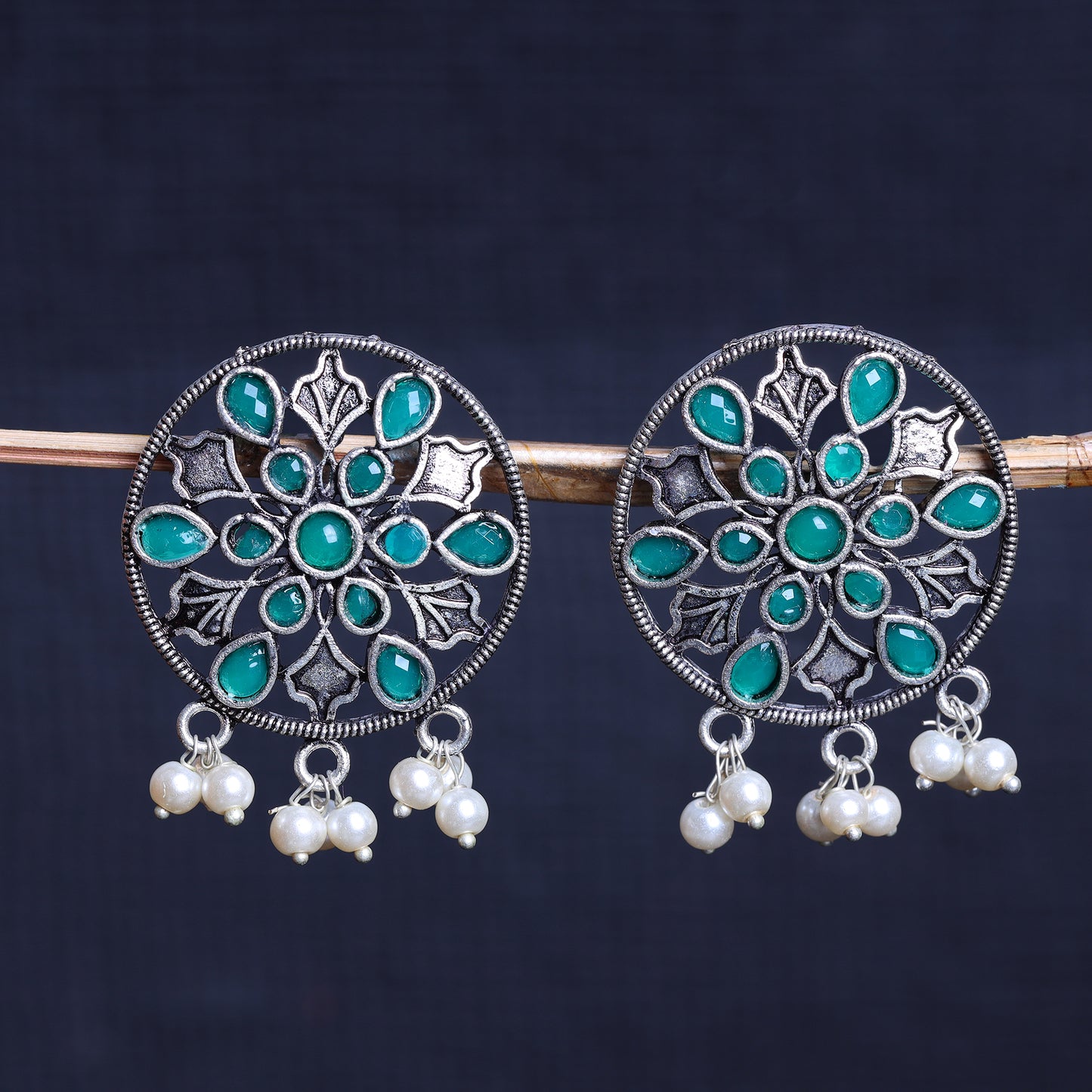 Glass drops Dangler Earrings (Green)