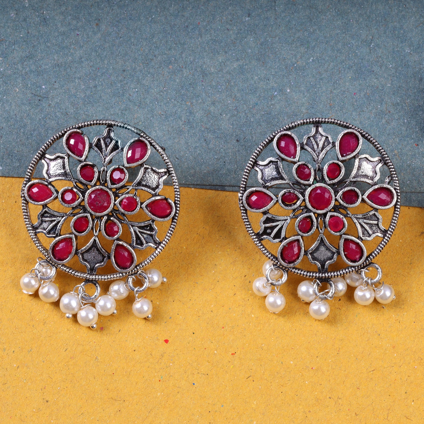 Glass drops Dangler Earrings (Red)