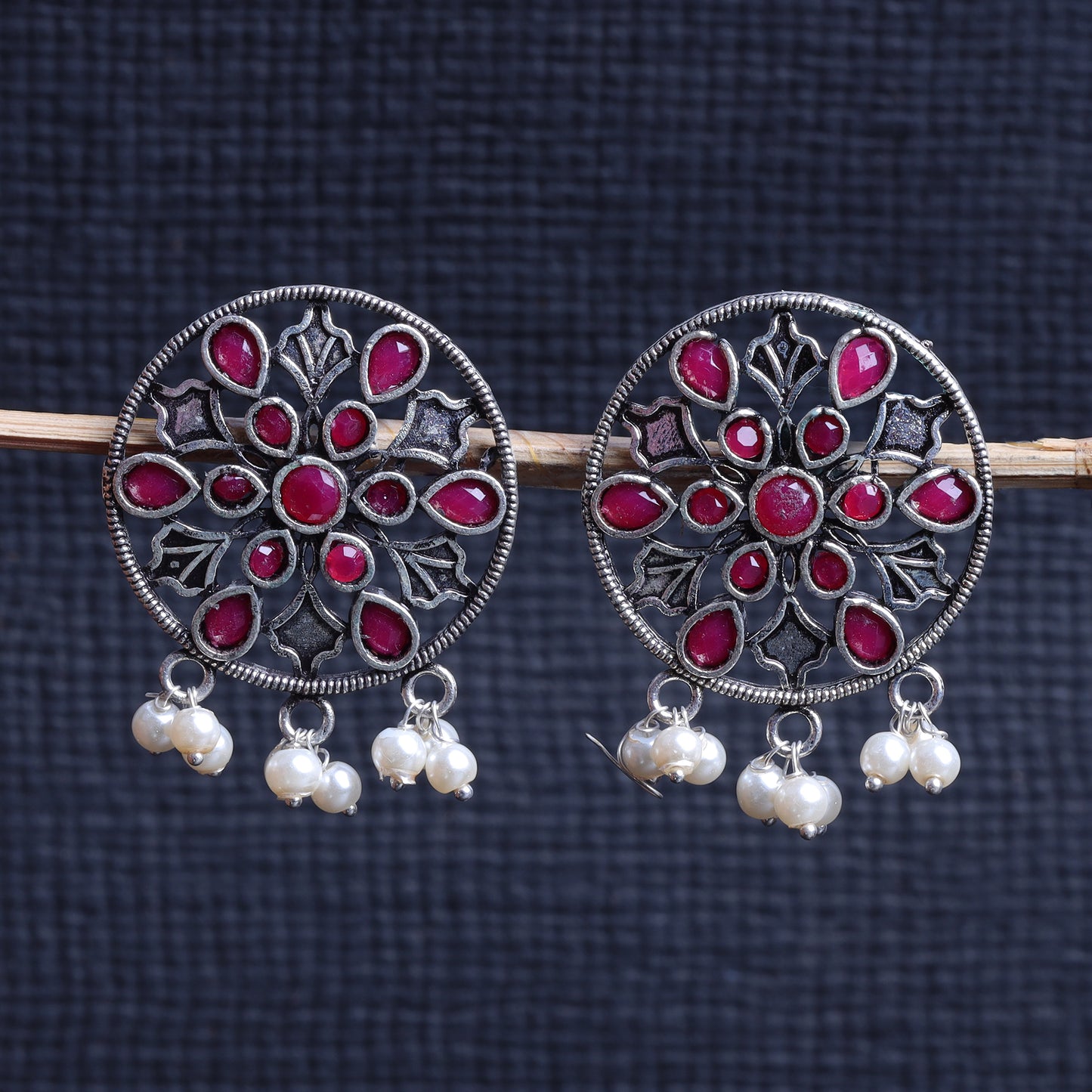 Glass drops Dangler Earrings (Red)