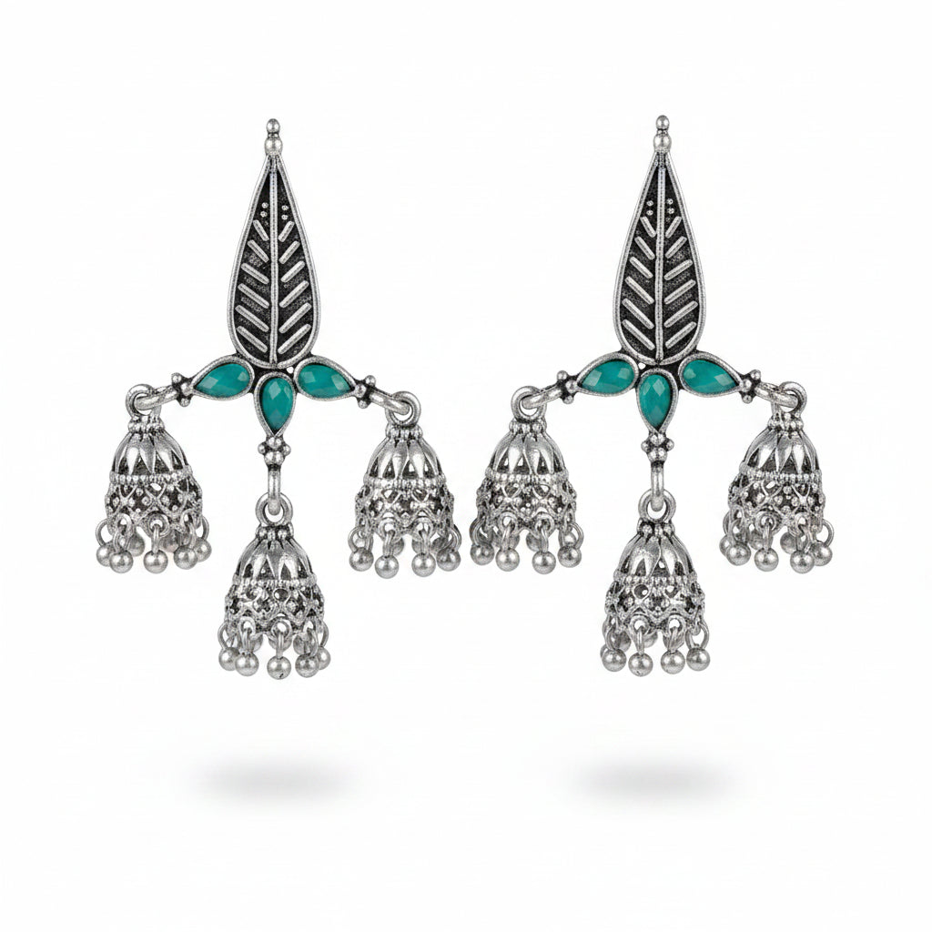 Tri-Leaf Jhumki earrings (Green)