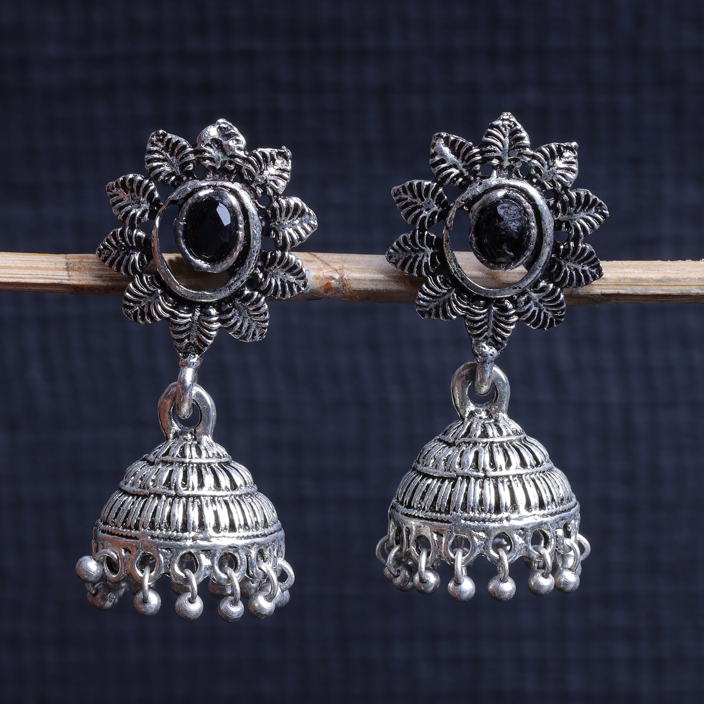 floral charm traditional jhumka earrings (Black)