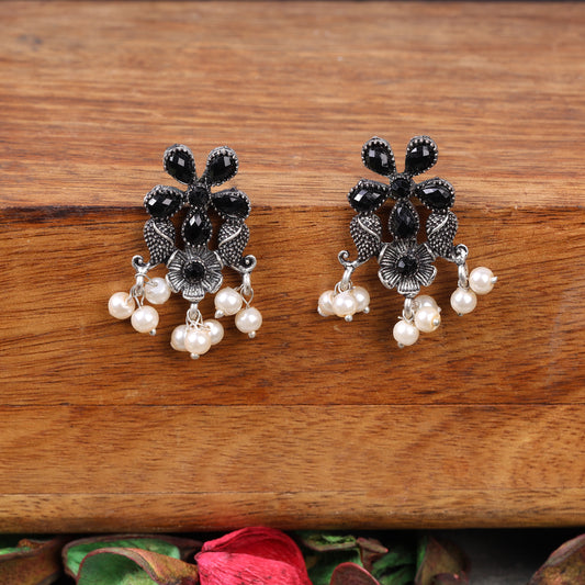 Floral Drop stud earrings (Black)