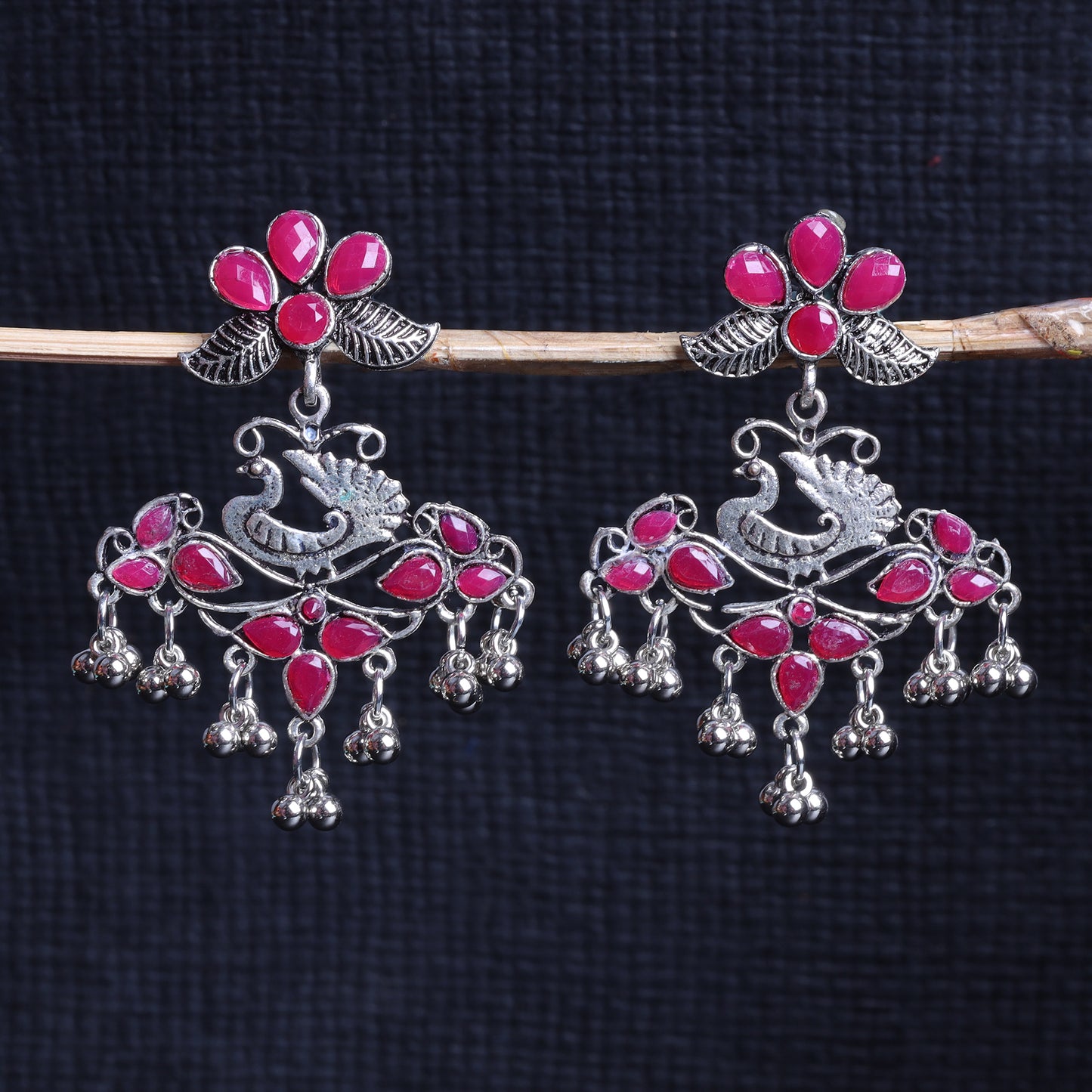 Pretty Peacock stone studded jhumka earring (Red)