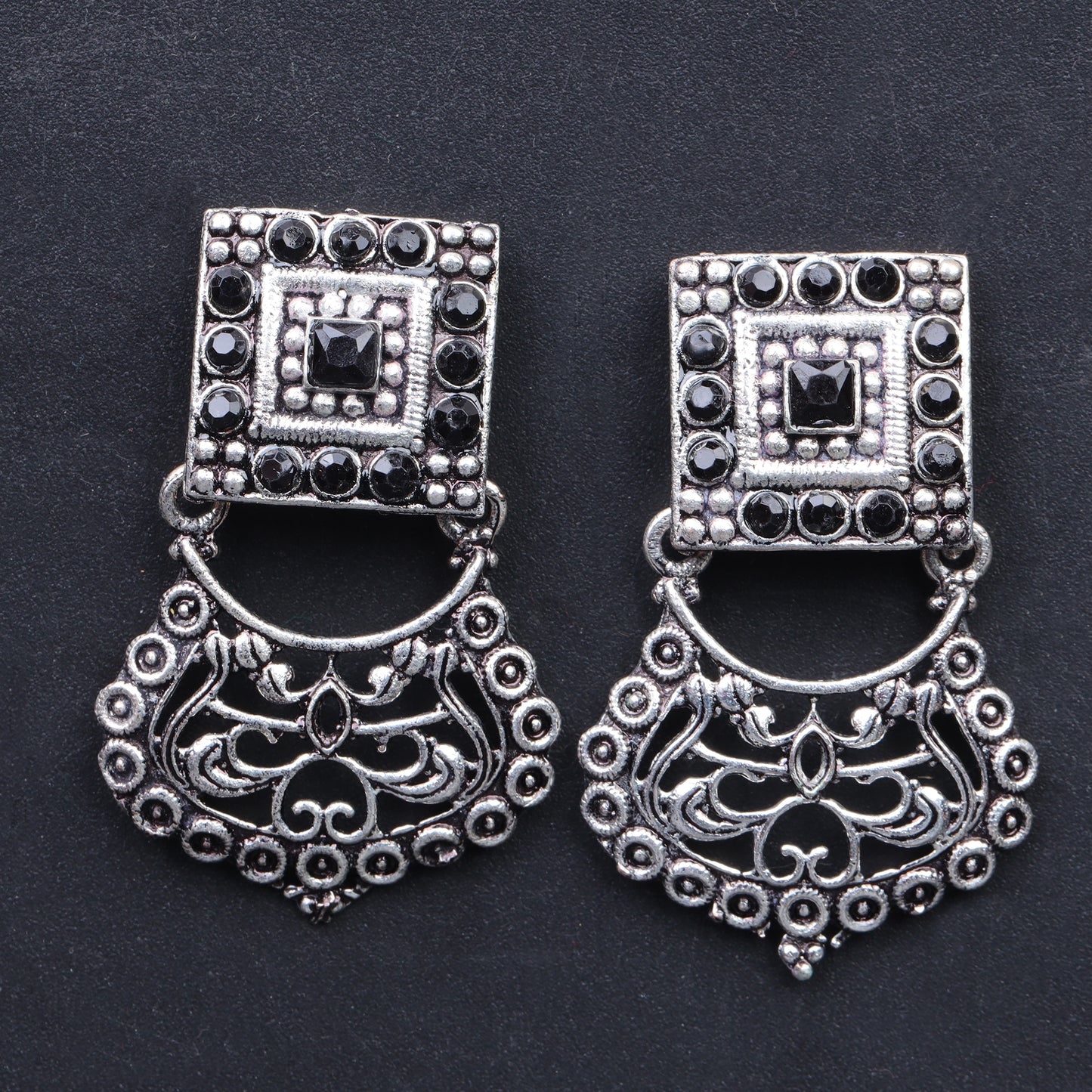 Glitter Grid Dangler Earring (Black)
