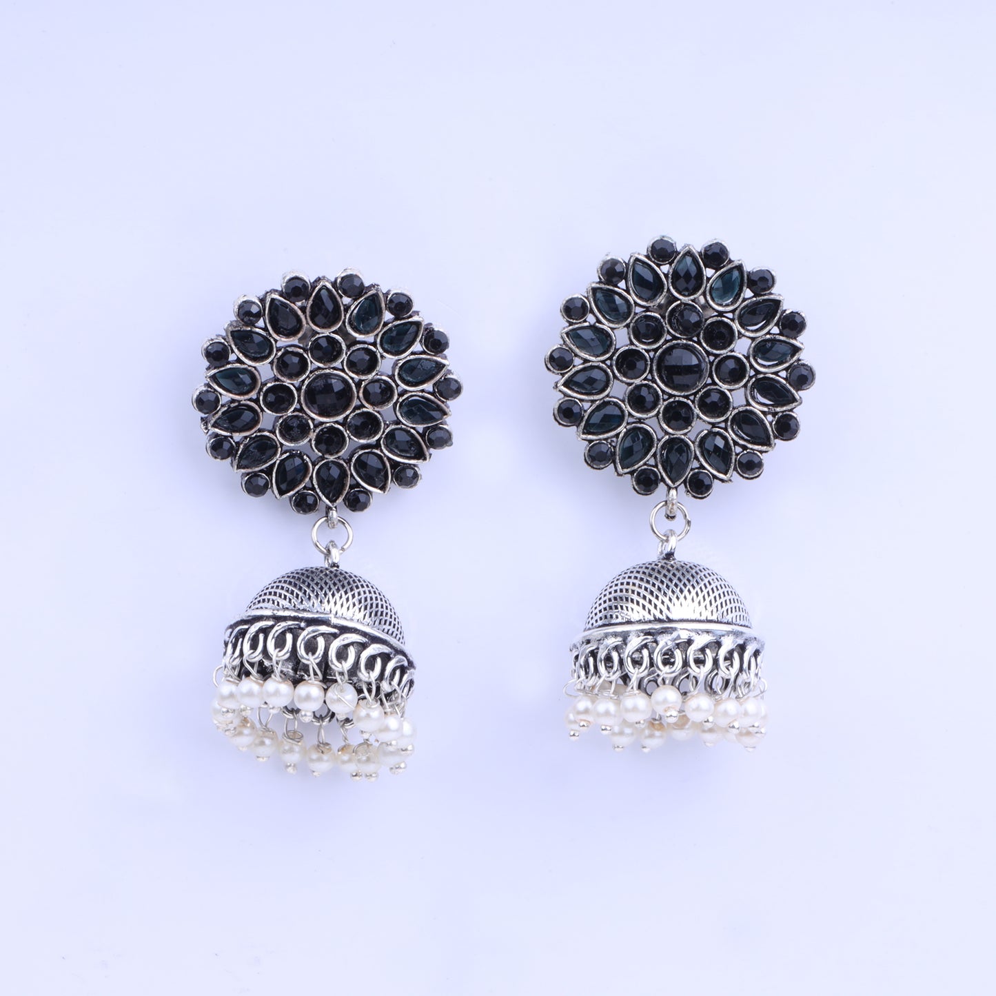 Kamalika stone studded jhumka earrings (Black)