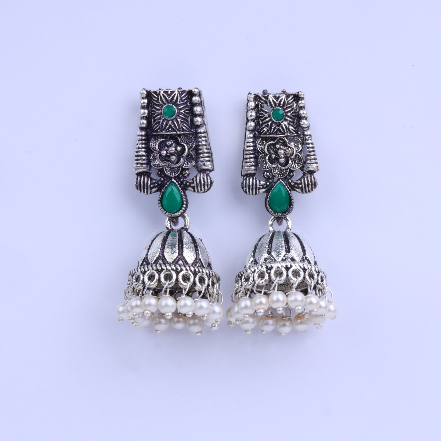 Temple bells jhumki earrings (Green)