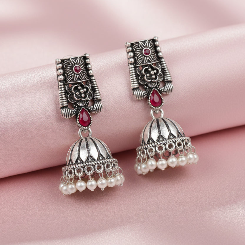 Temple bells jhumki earrings (Red)