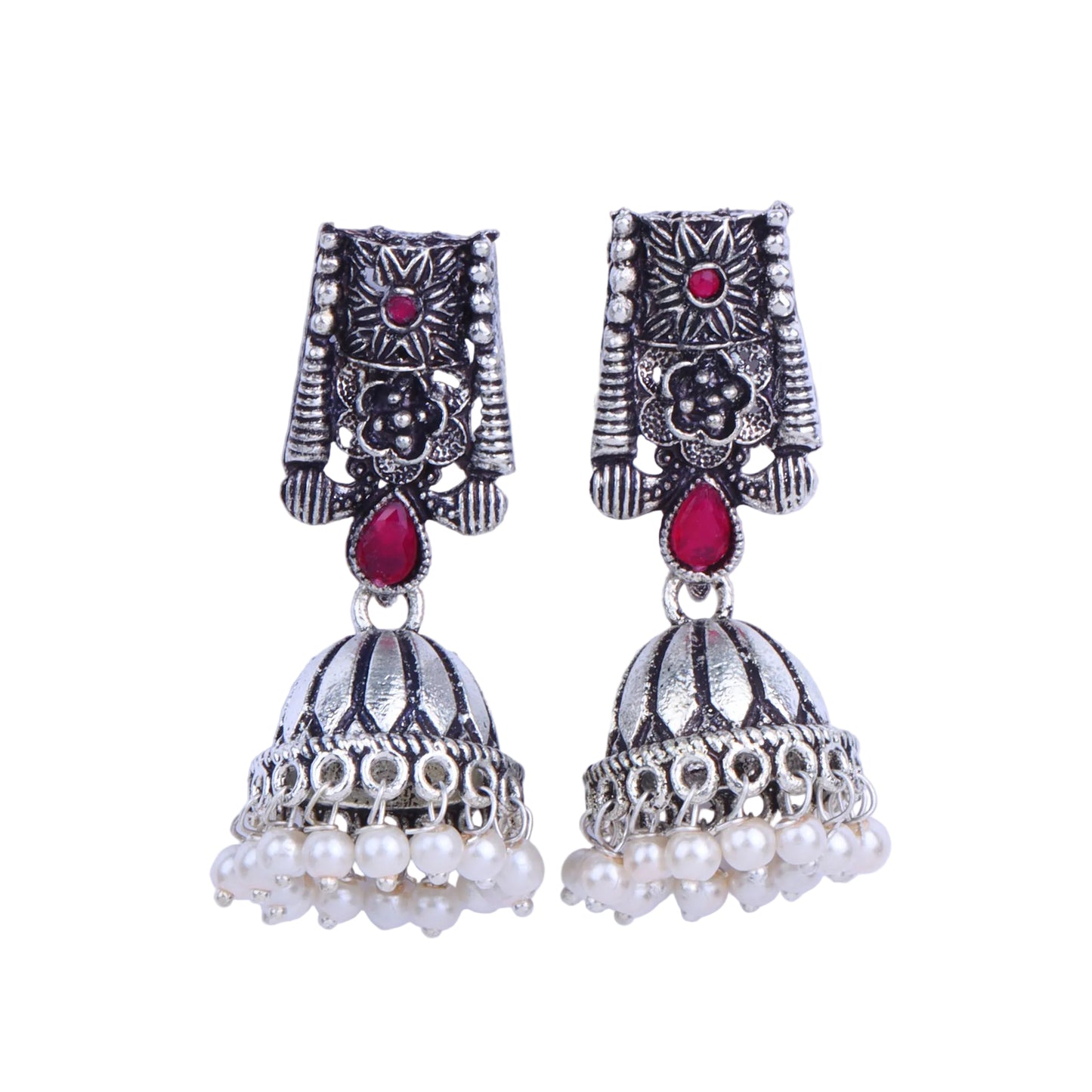 Temple bells jhumki earrings (Red)