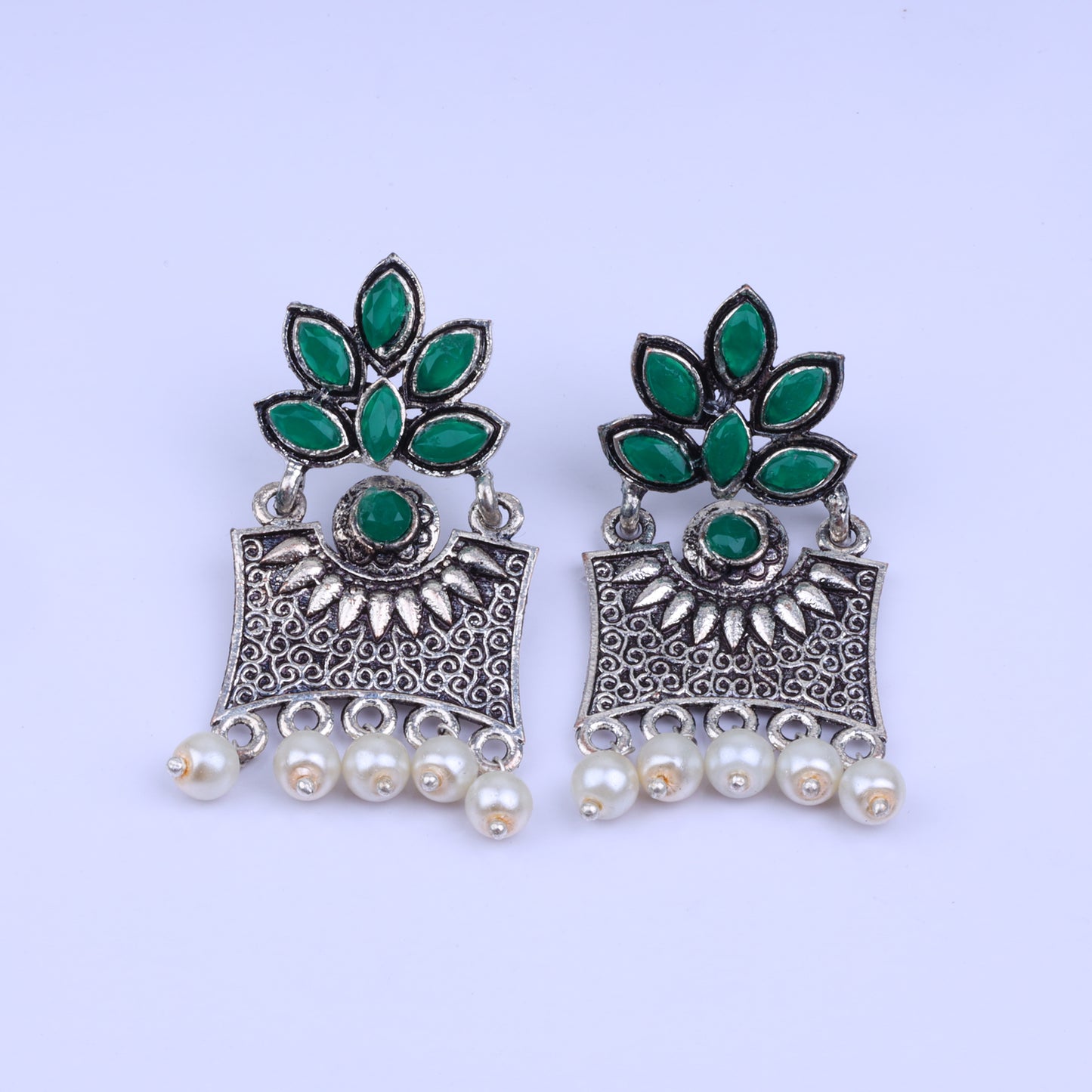 Flora-Aura stone studded dangler earrings (Green)